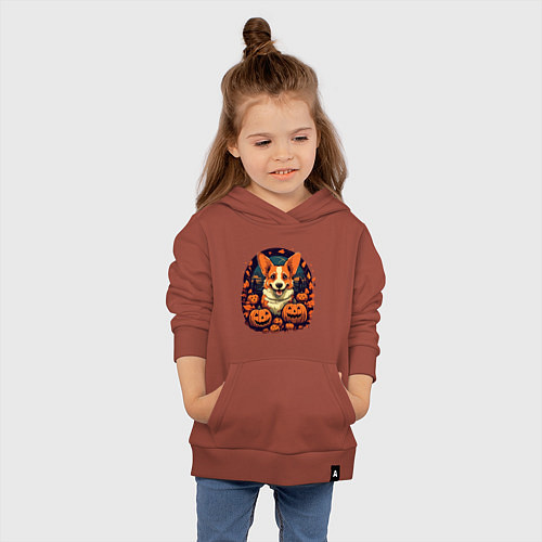 Детская толстовка-худи Собака и тыквы в праздник хэллоуин / Кирпичный – фото 4