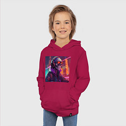 Толстовка детская хлопковая Скелет в куртке в лучах неонового света, цвет: маджента — фото 2