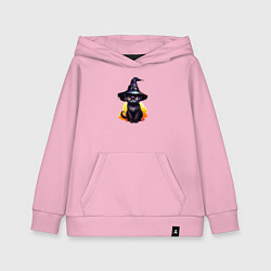 Толстовка детская хлопковая Черный кот в шляпе хэллоуин, цвет: светло-розовый