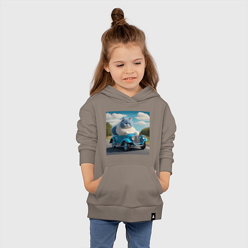 Детская толстовка-худи Толстый голубой котик винтажный стиль / Утренний латте – фото 4