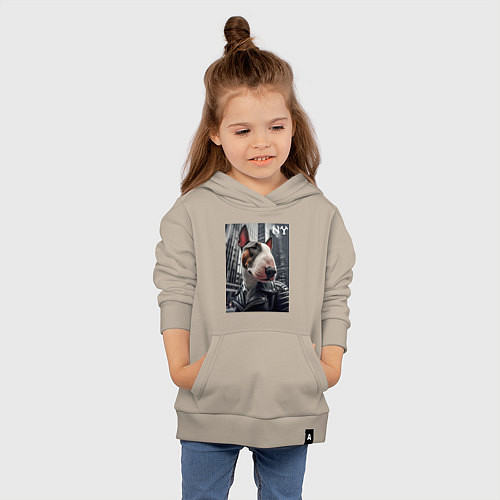 Детская толстовка-худи Dude bull terrier in New York - ai art / Миндальный – фото 4