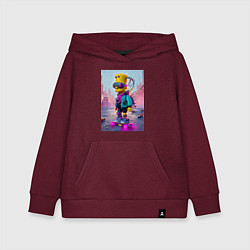Толстовка детская хлопковая Барт Симпсон на скейтборде - киберпанк, цвет: меланж-бордовый