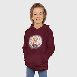 Толстовка детская хлопковая Милый большеухий лисенок сидит в цветах, цвет: меланж-бордовый — фото 2