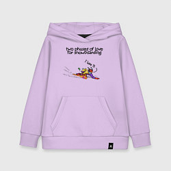 Толстовка детская хлопковая Две фазы любви к сноуборду, цвет: лаванда