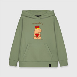 Толстовка детская хлопковая Капибара в короне царь сердец, цвет: авокадо