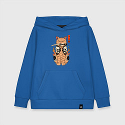 Толстовка детская хлопковая Огненный кот якудза самурай, цвет: синий
