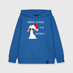 Толстовка детская хлопковая Мем лама: мама я поел и в шапке, цвет: синий