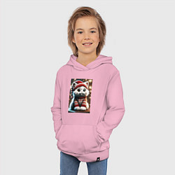 Толстовка детская хлопковая Котик в новогоднем свитере, цвет: светло-розовый — фото 2