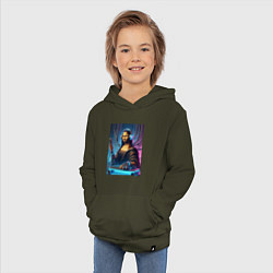 Толстовка детская хлопковая Mona Lisa cyberpunk - fantasy, цвет: хаки — фото 2