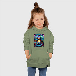 Толстовка детская хлопковая Mona Lisa is an avid gamer - cyberpunk, цвет: авокадо — фото 2