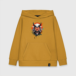 Толстовка детская хлопковая Беловолосый демон маска самурая, цвет: горчичный