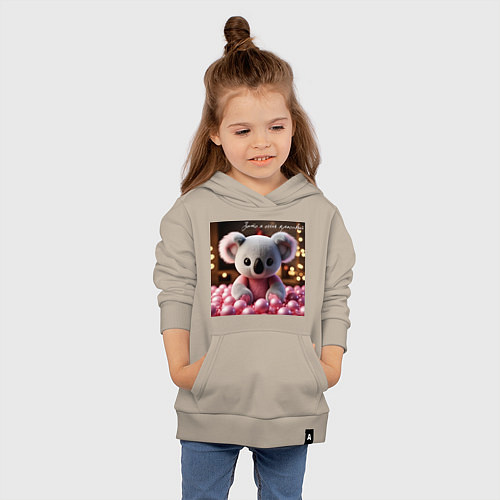 Детская толстовка-худи Игрушечная коала и надпись: зато я очень красивый / Миндальный – фото 4