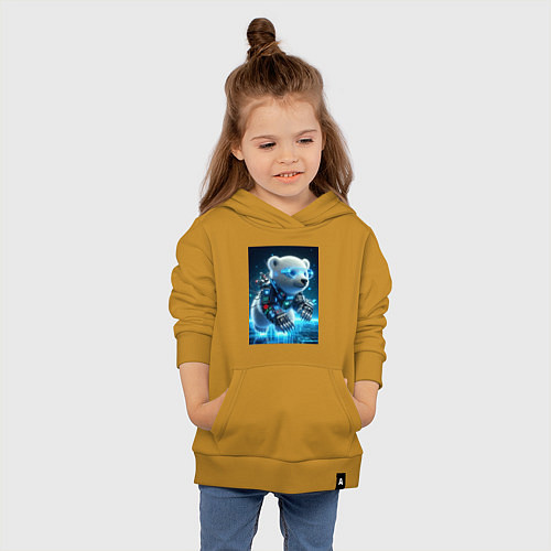 Детская толстовка-худи Кибер медвежонок - милашка / Горчичный – фото 4