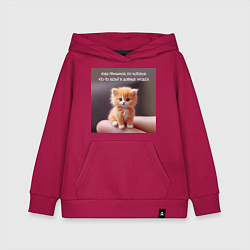 Толстовка детская хлопковая Рыжий котик: будь причиной веры в людей, цвет: маджента