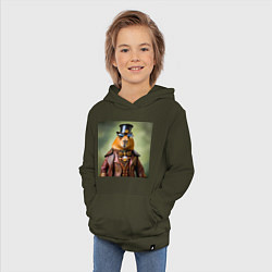 Толстовка детская хлопковая Мем капибара в очках в стиле стимпанк, цвет: хаки — фото 2