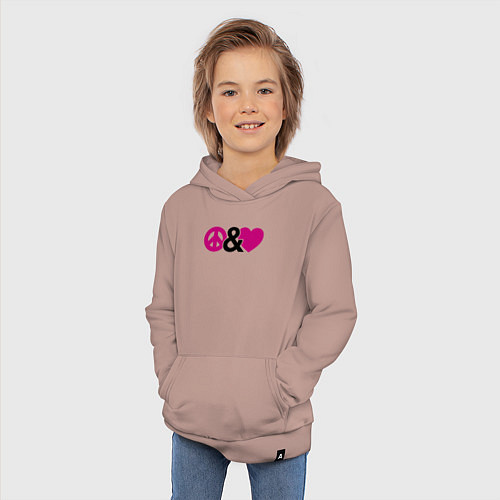 Детская толстовка-худи Peace and love / Пыльно-розовый – фото 3