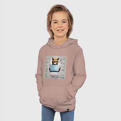 Толстовка детская хлопковая Кот программист за ноутбуком, цвет: пыльно-розовый — фото 2