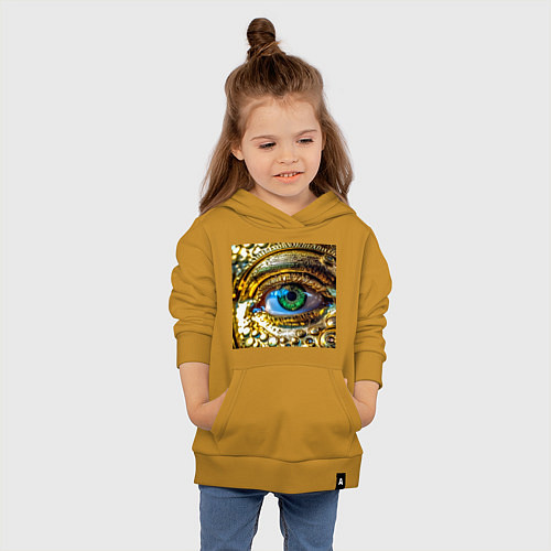 Детская толстовка-худи Золотой глаз металлический в стиле стимпанк зелено / Горчичный – фото 4
