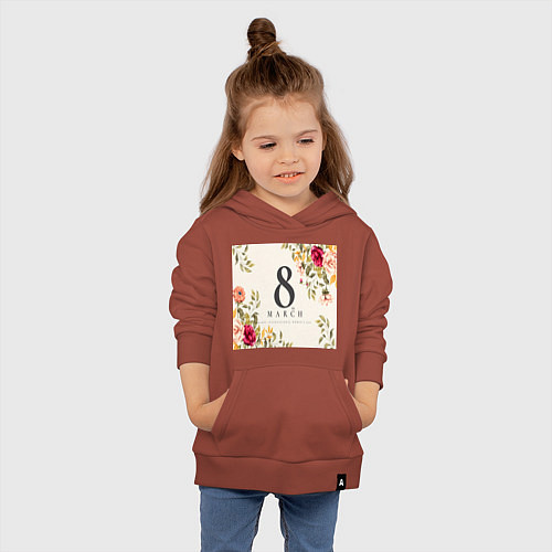 Детская толстовка-худи Цветочный фон 8 марта / Кирпичный – фото 4