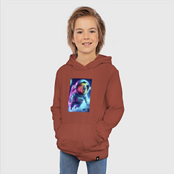 Толстовка детская хлопковая Полёт капибары в космосе - неон, цвет: кирпичный — фото 2