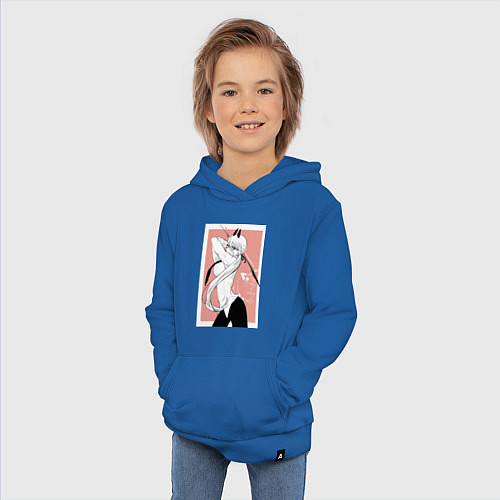 Детская толстовка-худи Человек бензопила Пауэр в офисном костюме / Синий – фото 3