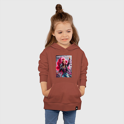 Детская толстовка-худи Barbie - punks not dead motto / Кирпичный – фото 4