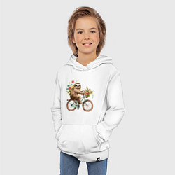 Толстовка детская хлопковая Ленивец на велосипеде, цвет: белый — фото 2