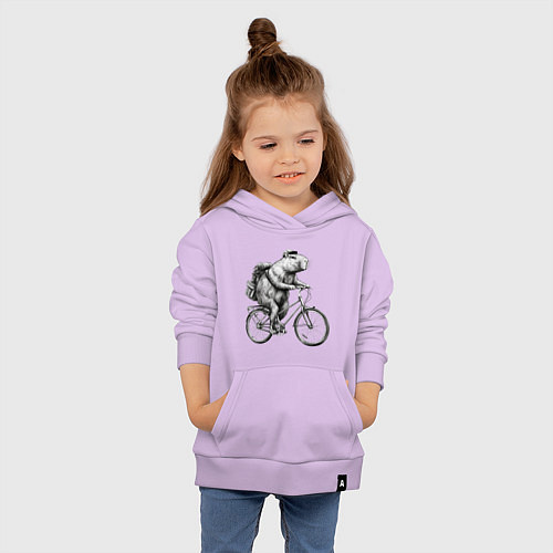 Детская толстовка-худи Капибара на велосипеде в черном цвете / Лаванда – фото 4