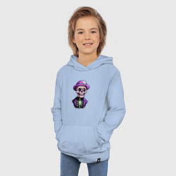 Толстовка детская хлопковая Скелет в фиолетовой шляпе, цвет: мягкое небо — фото 2