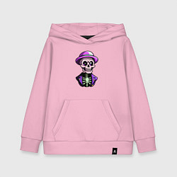 Толстовка детская хлопковая Скелет в фиолетовой шляпе, цвет: светло-розовый