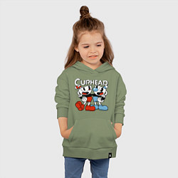 Толстовка детская хлопковая Cuphead and Mugman, цвет: авокадо — фото 2