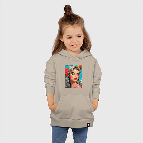 Детская толстовка-худи Летнее настроение - красивая девушка в цветахв цве / Миндальный – фото 4