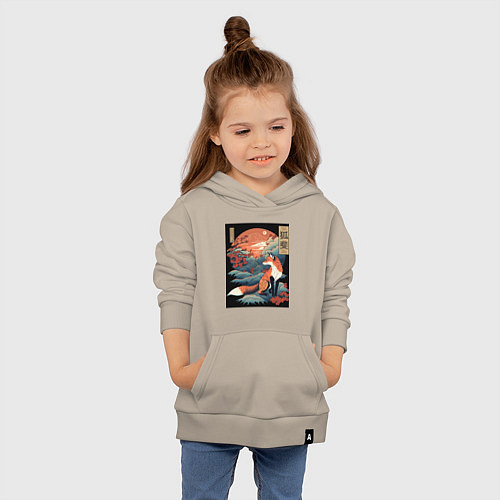 Детская толстовка-худи Лиса в японском стиле / Миндальный – фото 4