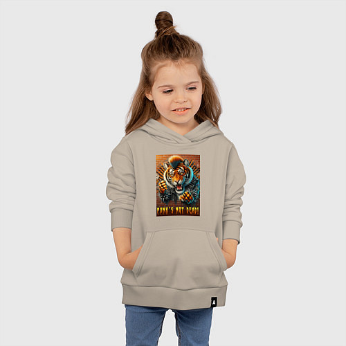 Детская толстовка-худи Punks not dead - motto tiger / Миндальный – фото 4