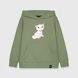 Толстовка детская хлопковая Очаровательная милая кошечка с розовым бантиком, цвет: авокадо