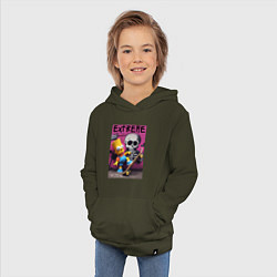 Толстовка детская хлопковая Bart Simpson and skateboard - extreme, цвет: хаки — фото 2
