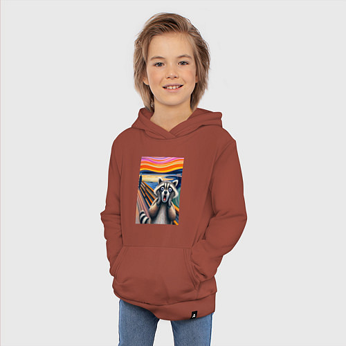 Детская толстовка-худи Енот кричит - мем нейросеть / Кирпичный – фото 3