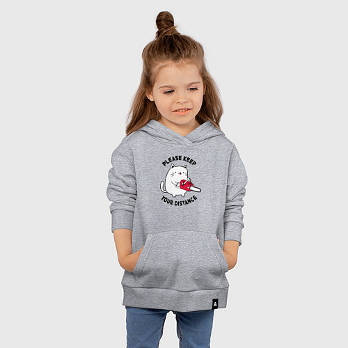 Детская толстовка-худи Белый кот с пилой / Меланж – фото 4