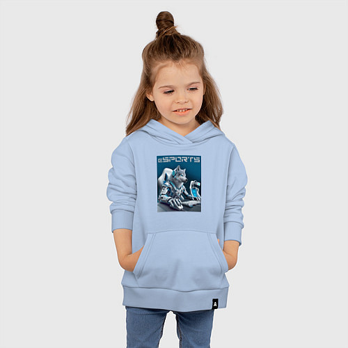 Детская толстовка-худи Крутой волчара киберспортсмен - нейросеть / Мягкое небо – фото 4