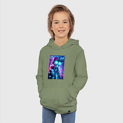 Толстовка детская хлопковая Minecraft and Cyberpunk collaboration - ai art neo, цвет: авокадо — фото 2