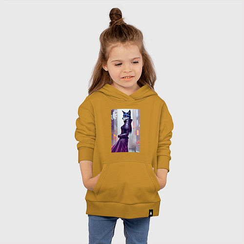 Детская толстовка-худи Чернобурая лиса модница - нейросеть / Горчичный – фото 4