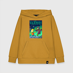 Толстовка детская хлопковая Барт Симпсон убегает от зомби - нейросеть, цвет: горчичный