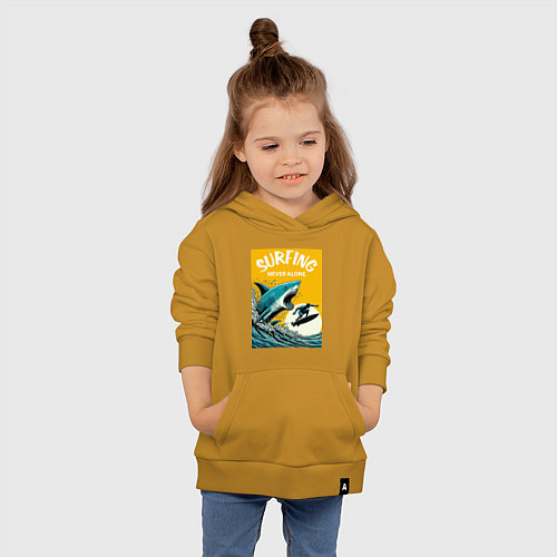Детская толстовка-худи Акула и серфер - нейросеть / Горчичный – фото 4