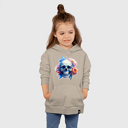 Толстовка детская хлопковая Акварельный череп в цветах, цвет: миндальный — фото 2