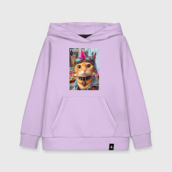 Толстовка детская хлопковая Котёнок панк музыкант из Нью-Йорка - нейросеть, цвет: лаванда