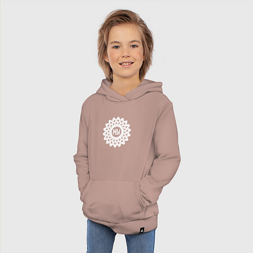 Детская толстовка-худи Мы в круговом орнаменте из белых рук / Пыльно-розовый – фото 3