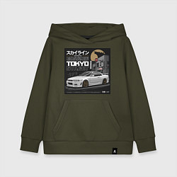 Толстовка детская хлопковая Nissan Skyline годзила, цвет: хаки