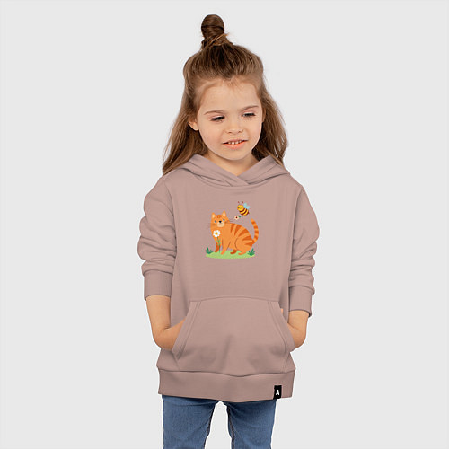 Детская толстовка-худи Рыжий кот и пчела / Пыльно-розовый – фото 4