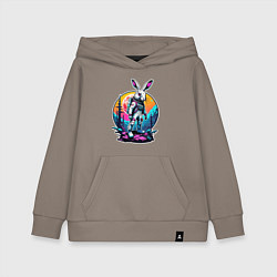 Толстовка детская хлопковая Неоновый заяц астронавт в космосе, цвет: утренний латте