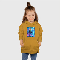 Толстовка детская хлопковая Чувак Пикачу в мегаполисе - урбан нейроарт, цвет: горчичный — фото 2